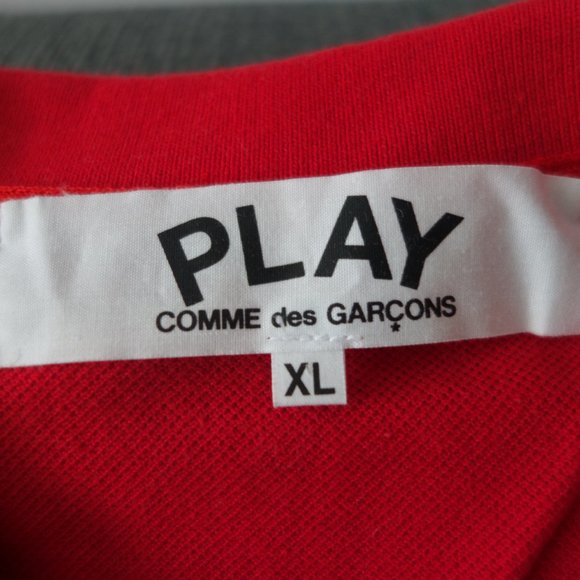 PLAY COMME des GARCONS Red Made in Japan 100% Cotton Polo Shirt AZ-T006 Size XL - Picture 4 of 10